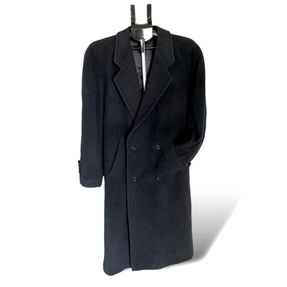 WOOL & CASHMERE Longline Black Double-breasted Top Coat Lined Black Size 36R EUC - Picture 2 of 16